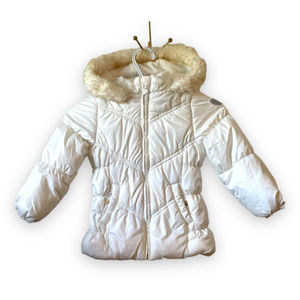 OshKosh B'gosh Girls White Puffer Coat Faux Fur Hood Size 5T